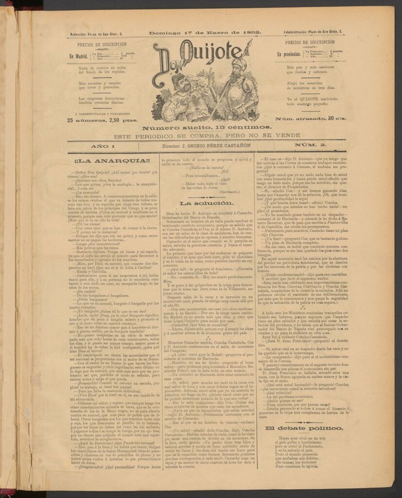 Miniatura de Don Quijote (Madrid) del 17 de enero de 1892