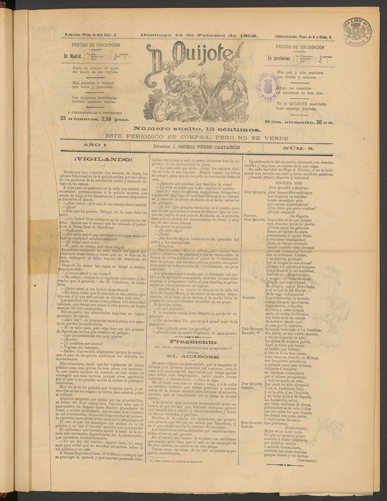 Miniatura de Don Quijote (Madrid) del 14 de febrero de 1892
