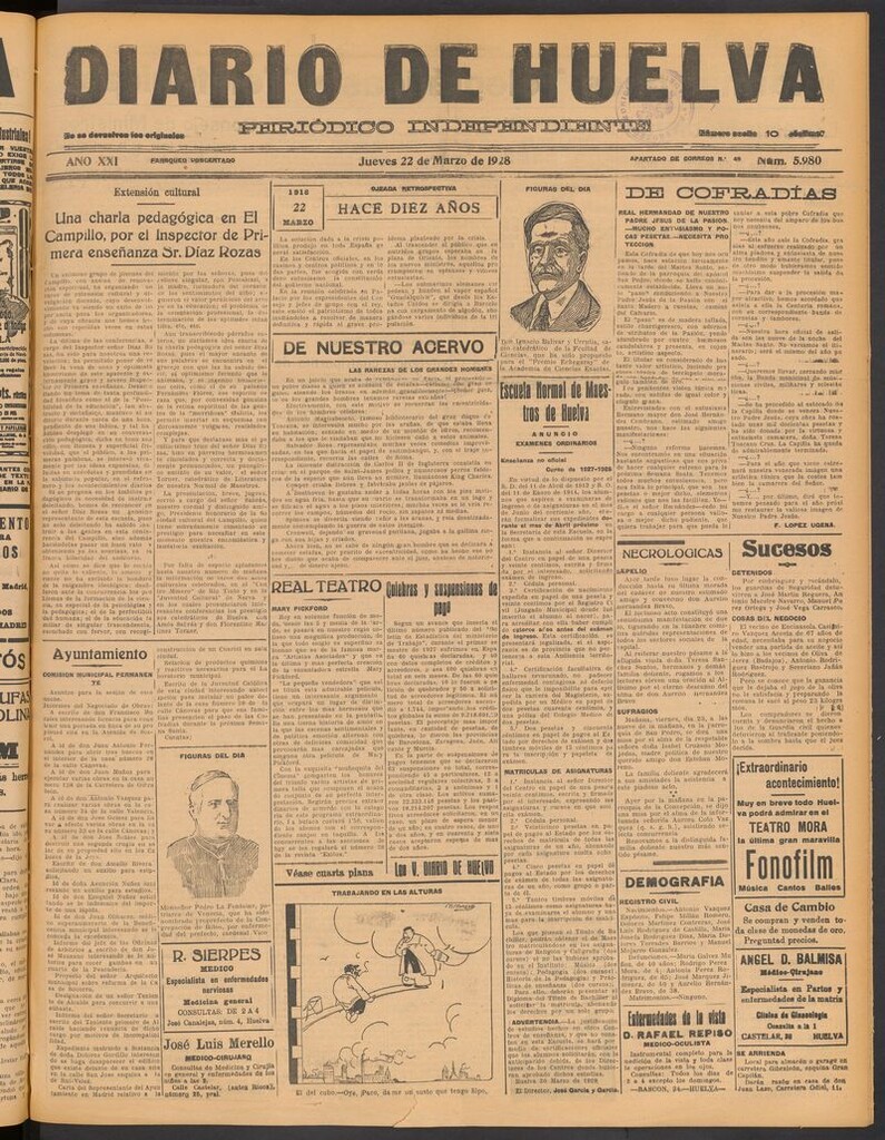 Miniatura de Diario de Huelva : periódico independiente del 22 de marzo de 1928