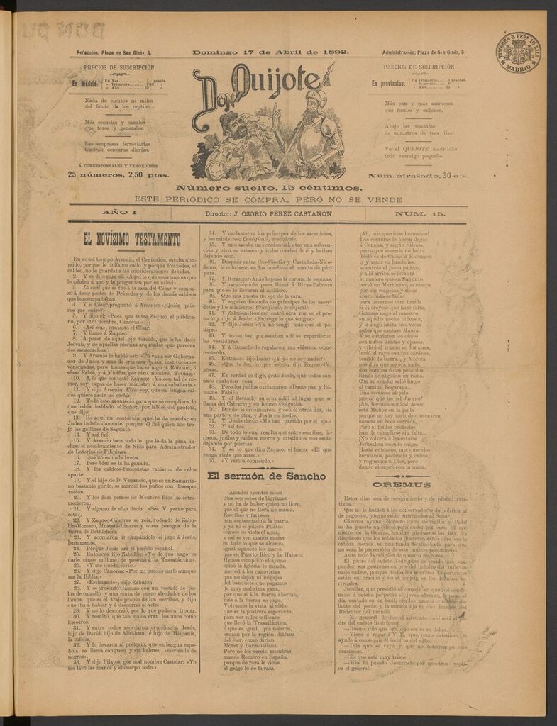 Miniatura de Don Quijote (Madrid) del 17 de abril de 1892