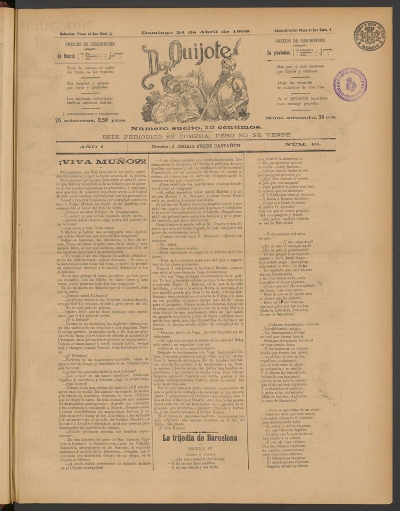 Miniatura de Don Quijote (Madrid) del 24 de abril de 1892