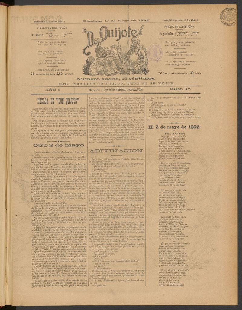 Miniatura de Don Quijote (Madrid) del 1 de mayo de 1892