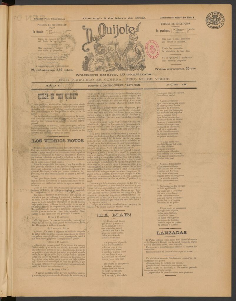 Miniatura de Don Quijote (Madrid) del 8 de mayo de 1892