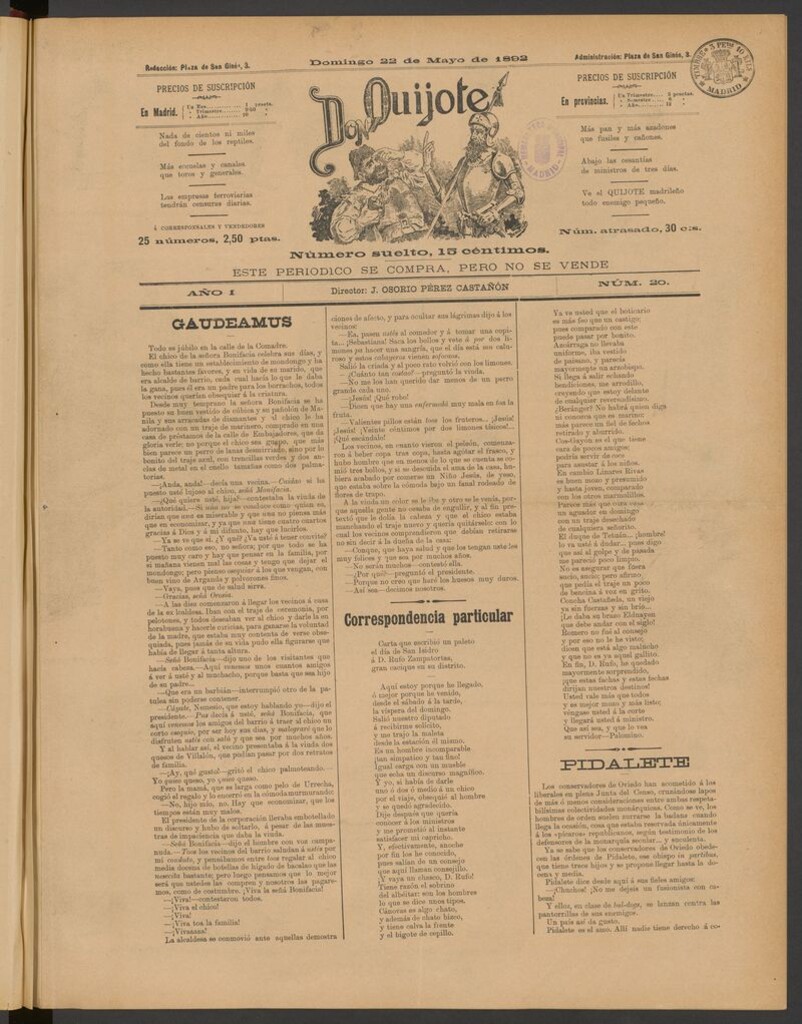 Miniatura de Don Quijote (Madrid) del 22 de mayo de 1892