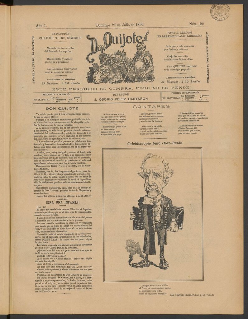 Miniatura de Don Quijote (Madrid) del 24 de julio de 1892