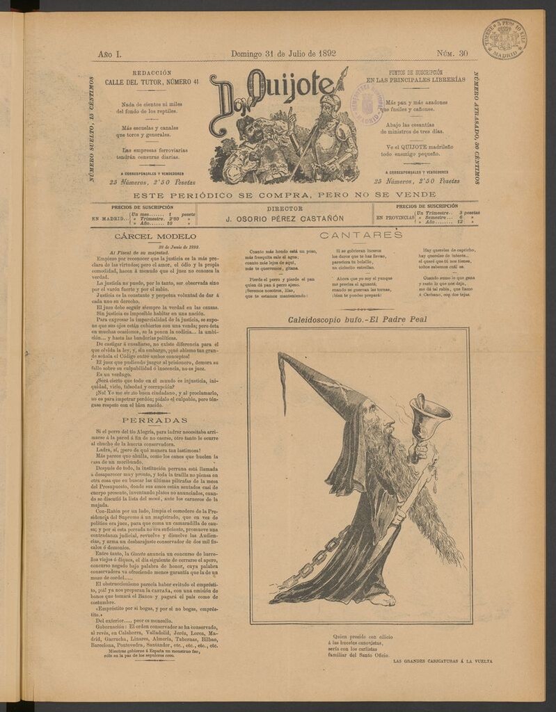 Miniatura de Don Quijote (Madrid) del 31 de julio de 1892