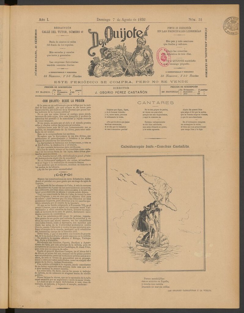 Miniatura de Don Quijote (Madrid) del 7 de agosto de 1892