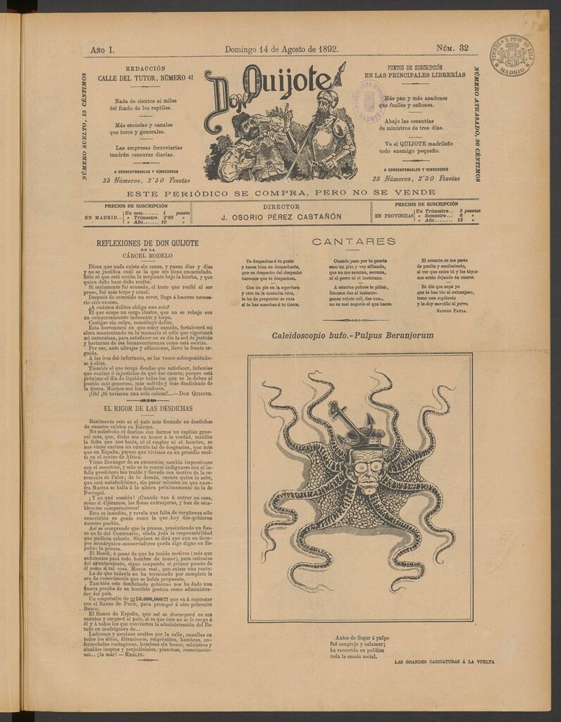 Miniatura de Don Quijote (Madrid) del 14 de agosto de 1892