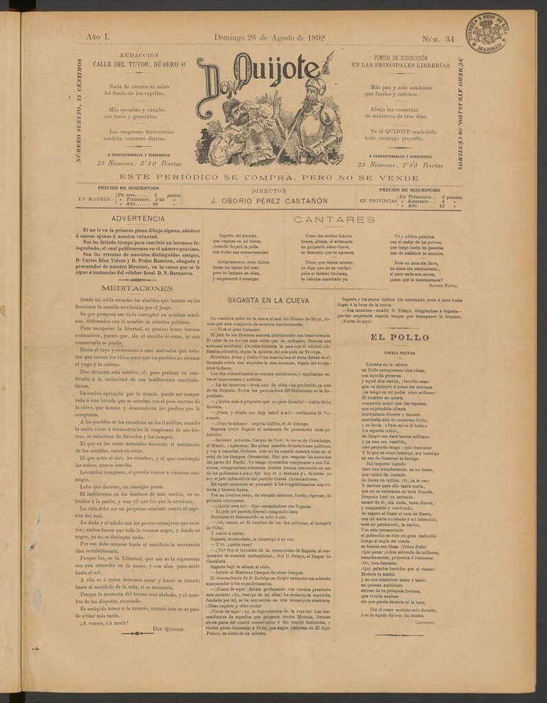 Miniatura de Don Quijote (Madrid) del 28 de agosto de 1892