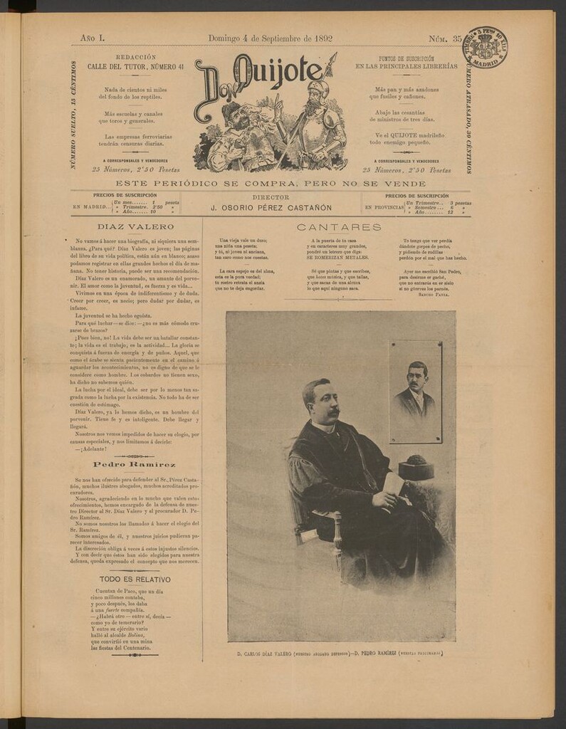 Miniatura de Don Quijote (Madrid) del 4 de septiembre de 1892