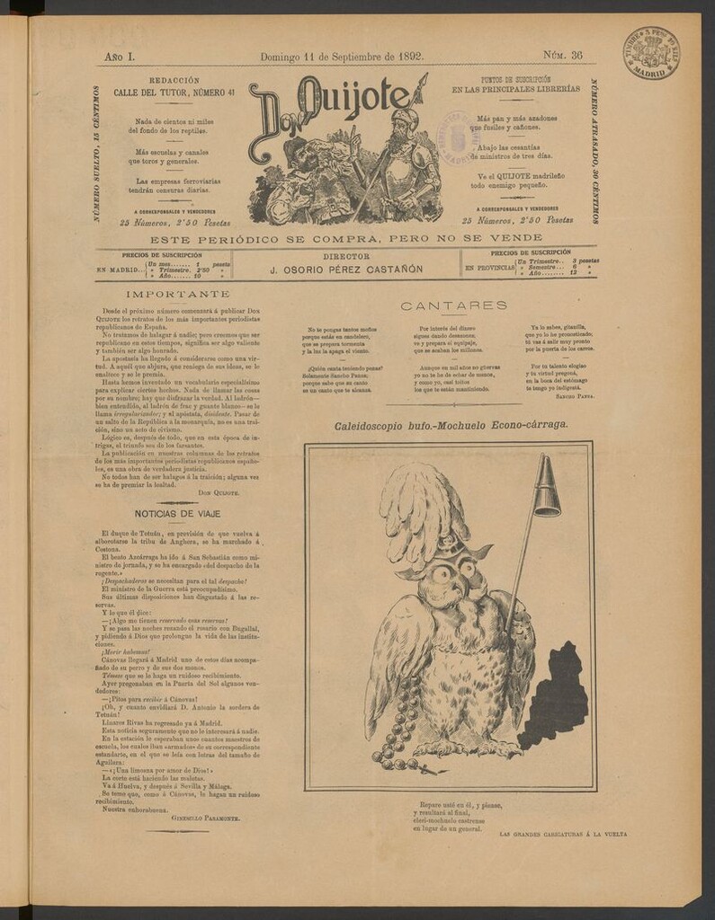 Miniatura de Don Quijote (Madrid) del 11 de septiembre de 1892