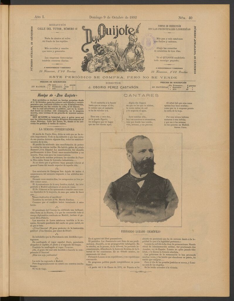 Miniatura de Don Quijote (Madrid) del 9 de octubre de 1892