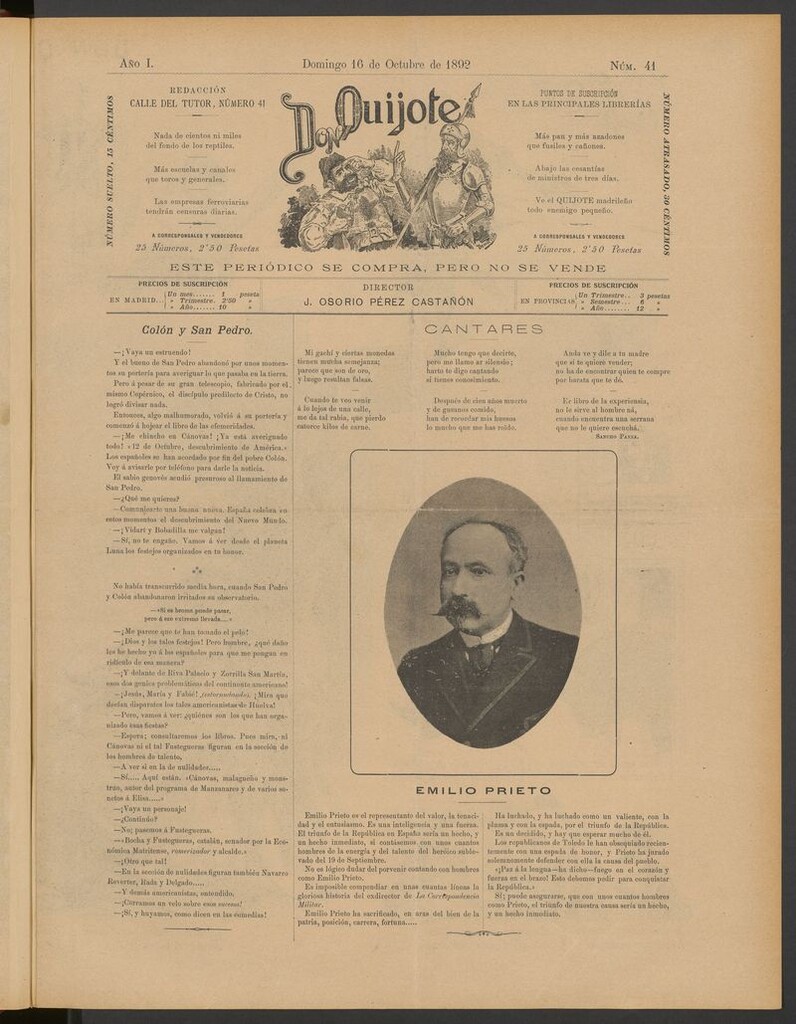 Miniatura de Don Quijote (Madrid) del 16 de octubre de 1892