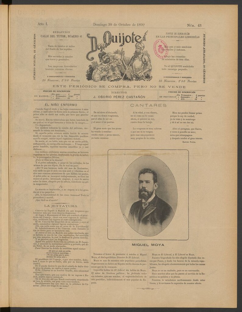Miniatura de Don Quijote (Madrid) del 30 de octubre de 1892