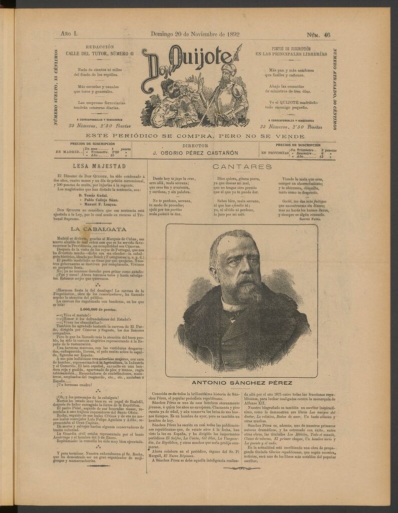 Miniatura de Don Quijote (Madrid) del 20 de noviembre de 1892