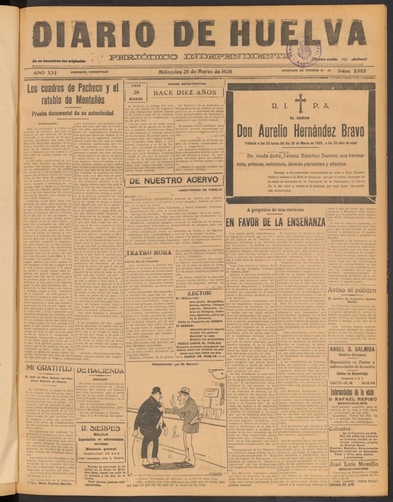 Miniatura de Diario de Huelva : periódico independiente del 28 de marzo de 1928