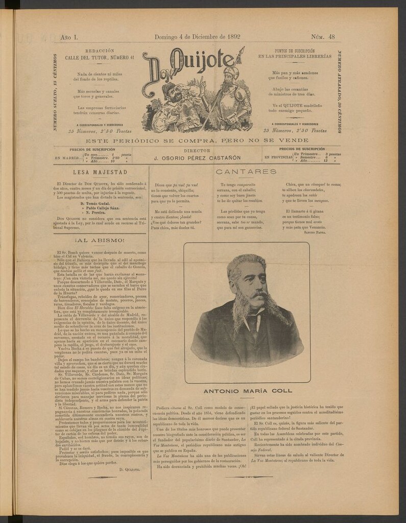 Miniatura de Don Quijote (Madrid) del 4 de diciembre de 1892