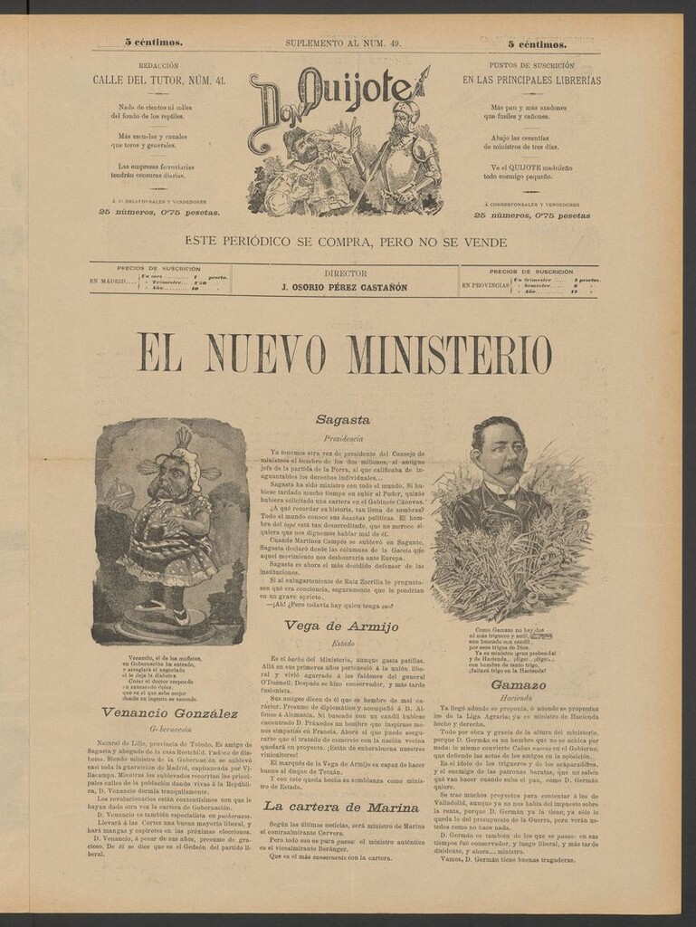 Miniatura de Don Quijote (Madrid) del 11 de diciembre de 1892, suplemento al nº 49