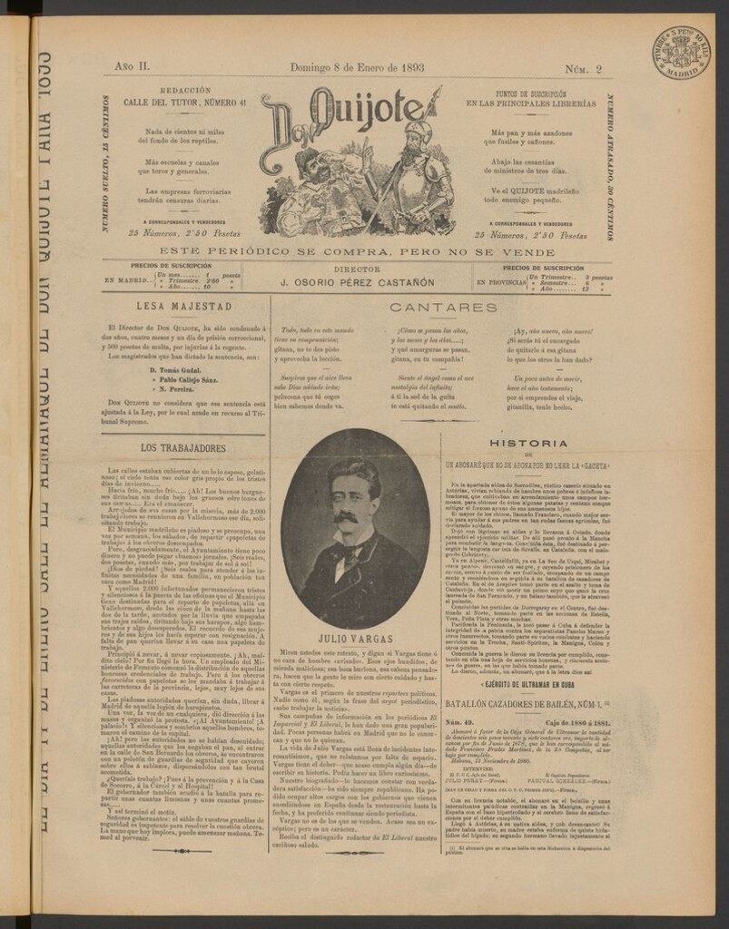 Miniatura de Don Quijote (Madrid) del 8 de enero de 1893
