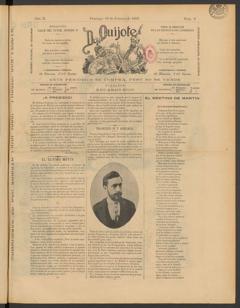 Miniatura de Don Quijote (Madrid) del 19 de febrero de 1893