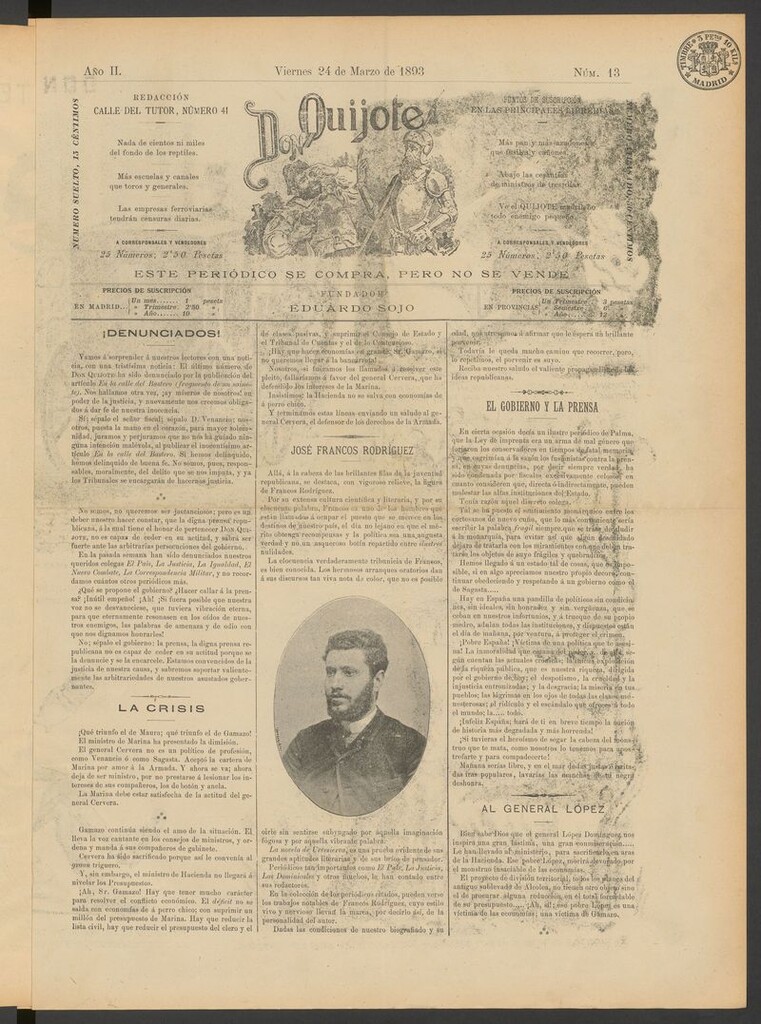 Miniatura de Don Quijote (Madrid) del 24 de marzo de 1893