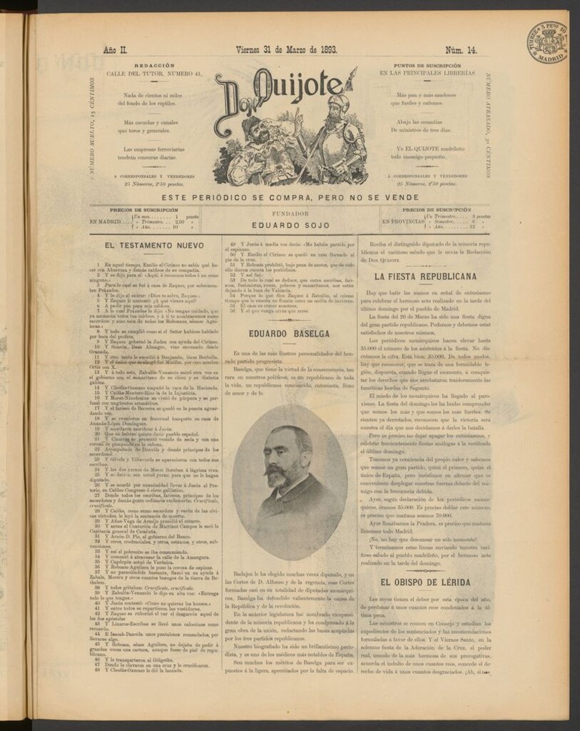 Miniatura de Don Quijote (Madrid) del 31 de marzo de 1893