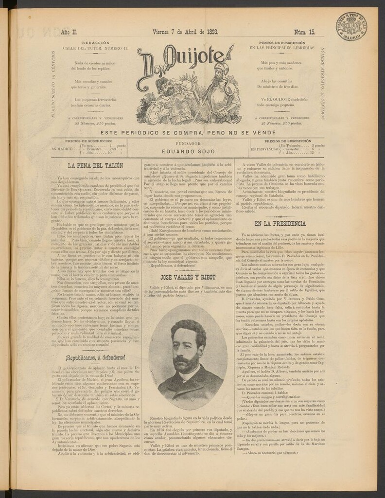 Miniatura de Don Quijote (Madrid) del 7 de abril de 1893