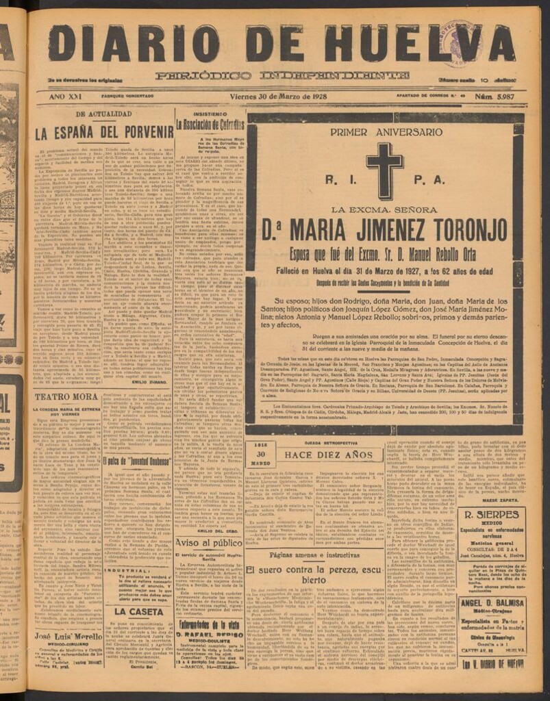 Miniatura de Diario de Huelva : periódico independiente del 30 de marzo de 1928