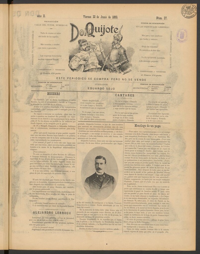 Miniatura de Don Quijote (Madrid) del 30 de junio de 1893