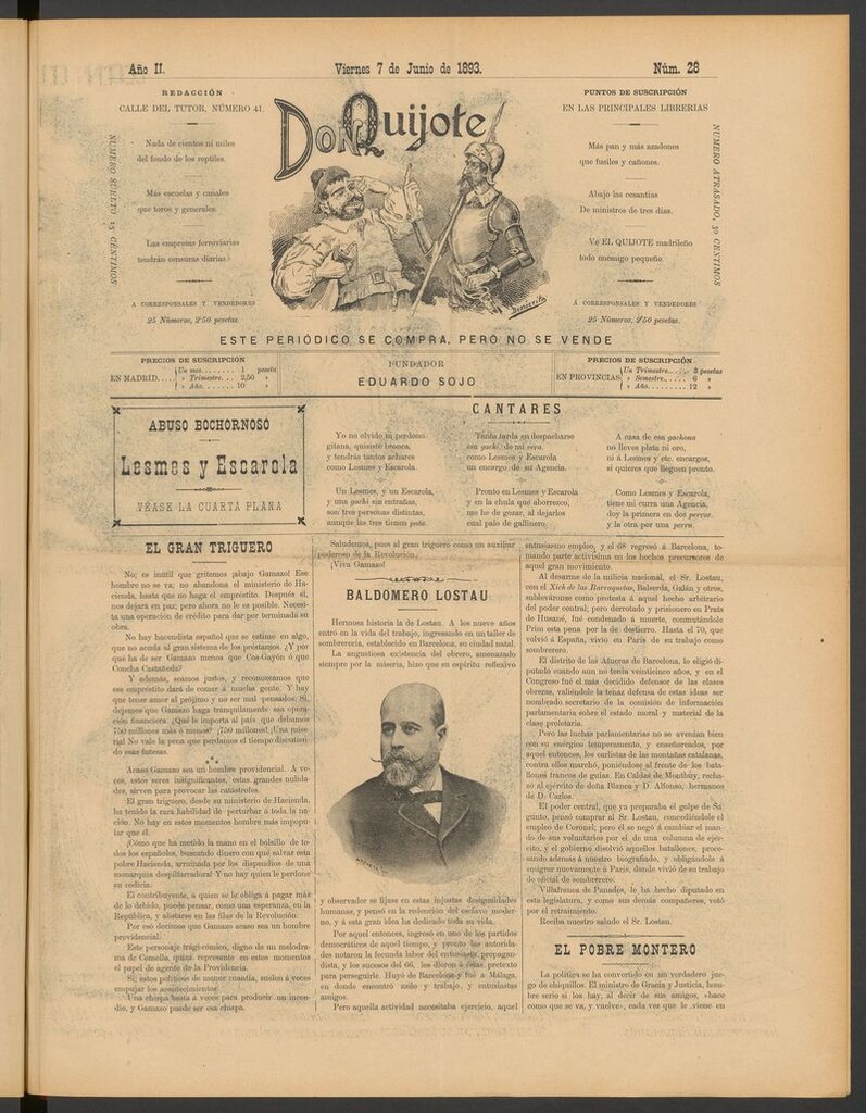 Miniatura de Don Quijote (Madrid) del 7 de junio[sic] de 1893