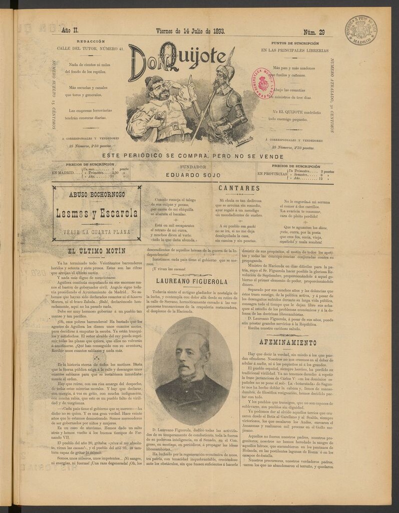 Miniatura de Don Quijote (Madrid) del 14 de julio de 1893
