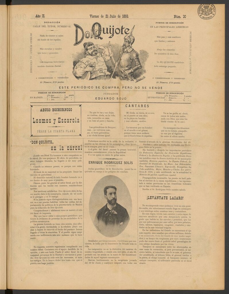 Miniatura de Don Quijote (Madrid) del 21 de julio de 1893