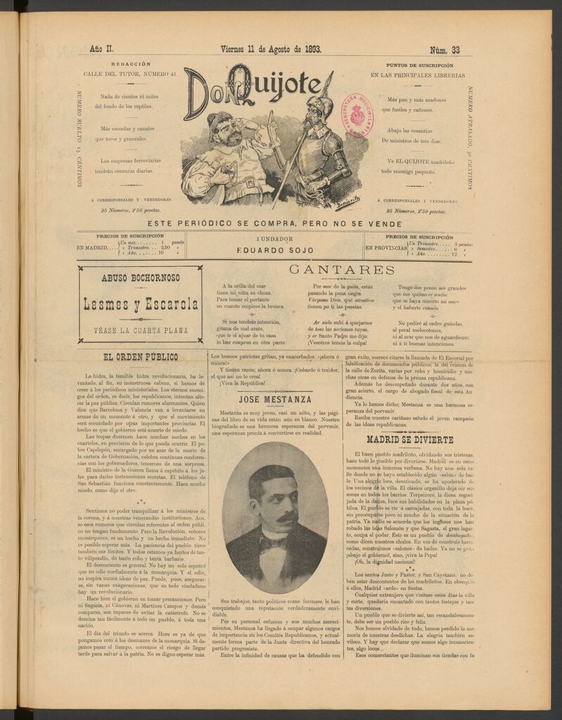 Miniatura de Don Quijote (Madrid) del 11 de agosto de 1893