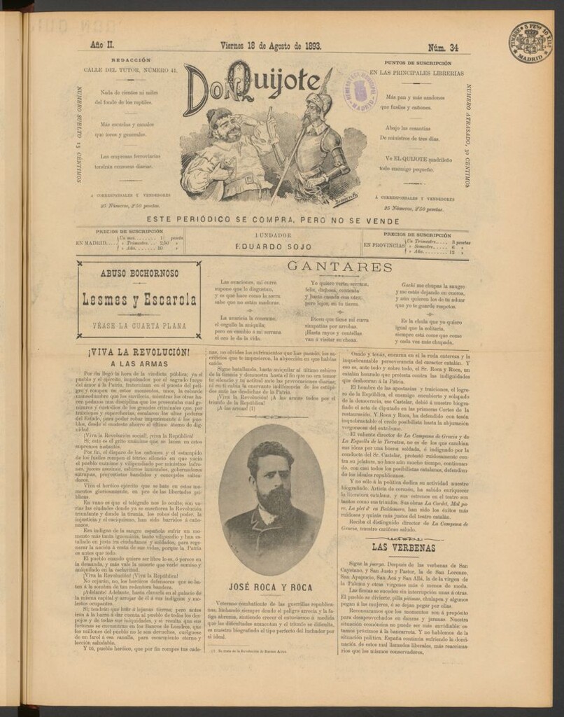 Miniatura de Don Quijote (Madrid) del 18 de agosto de 1893