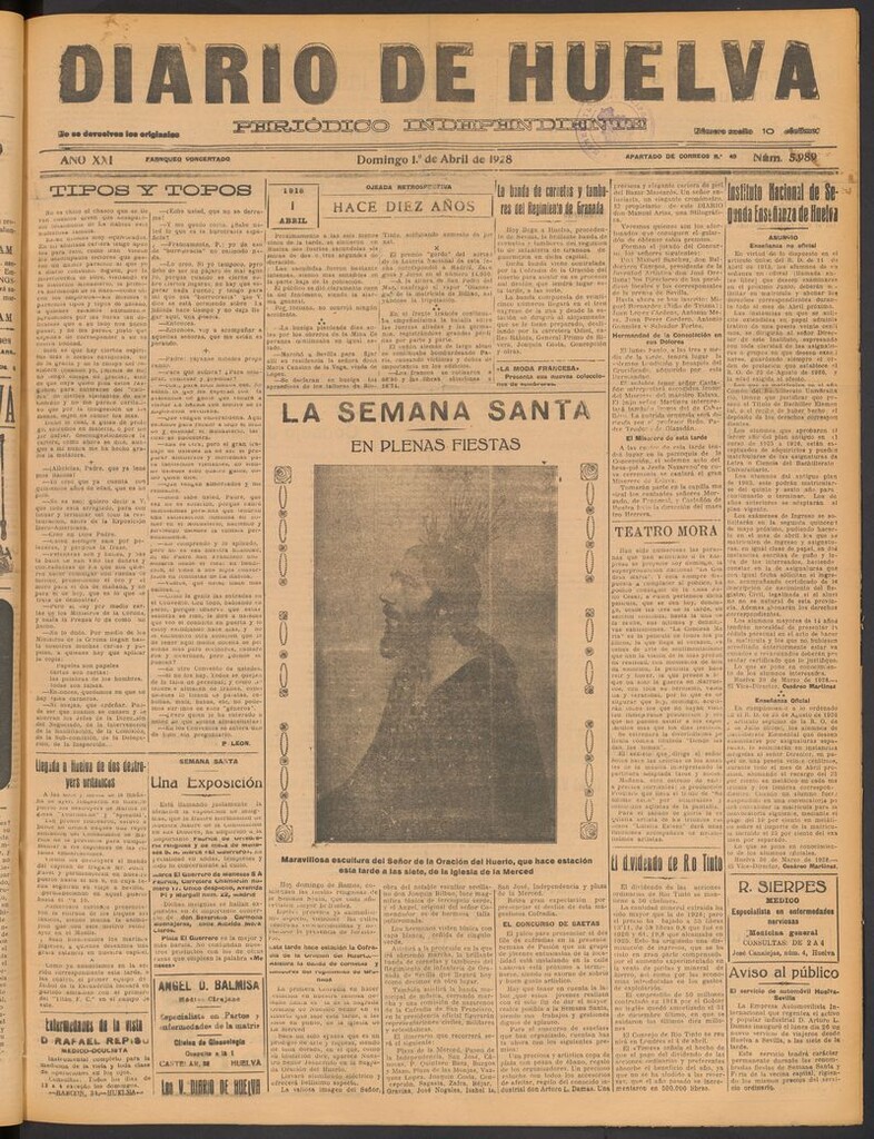 Miniatura de Diario de Huelva : periódico independiente del 1 de abril de 1928