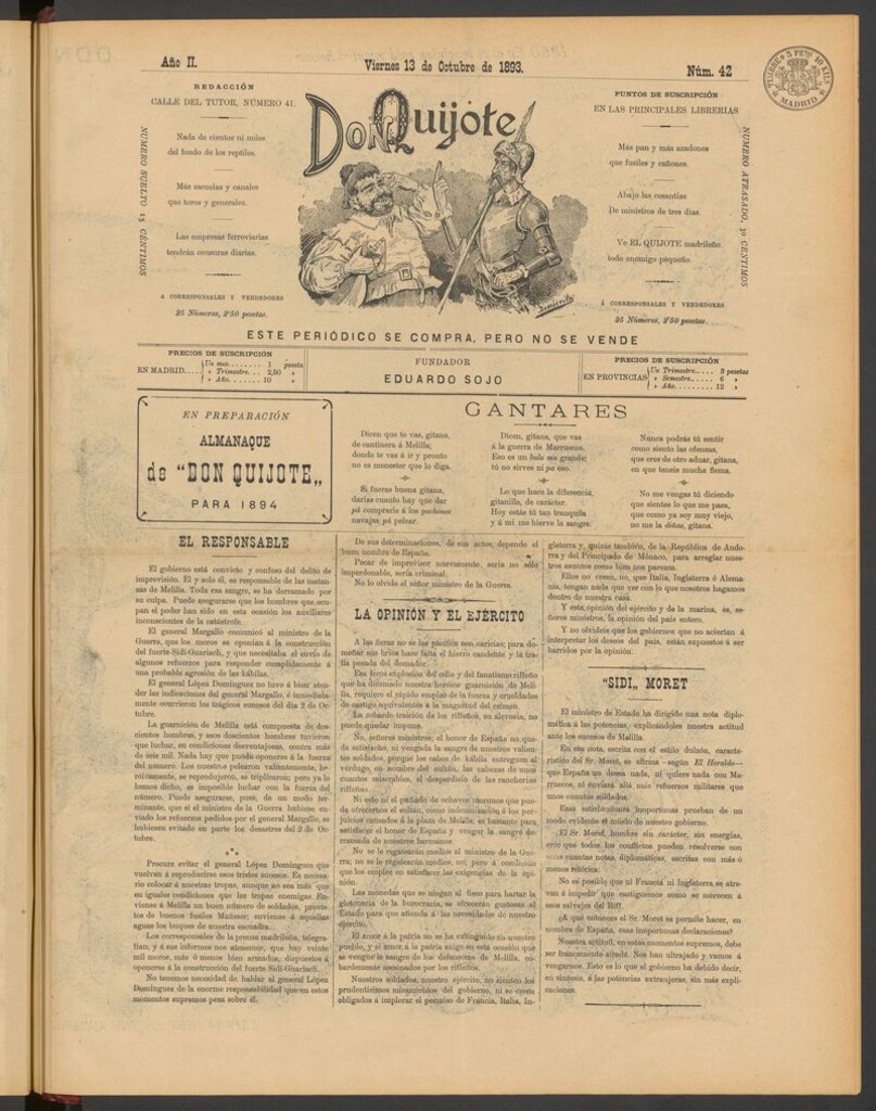 Miniatura de Don Quijote (Madrid) del 13 de octubre de 1893