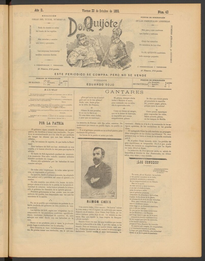 Miniatura de Don Quijote (Madrid) del 20 de octubre de 1893