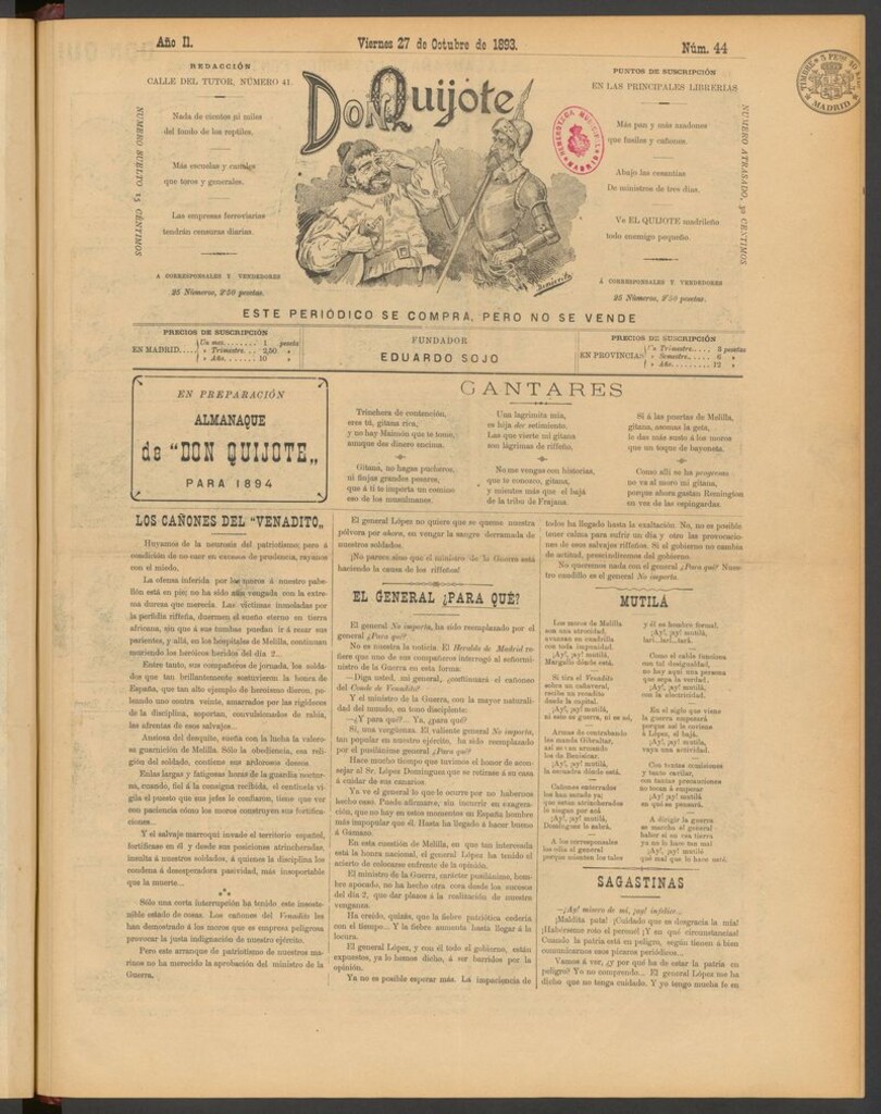 Miniatura de Don Quijote (Madrid) del 27 de octubre de 1893