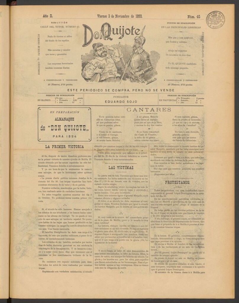 Miniatura de Don Quijote (Madrid) del 3 de noviembre de 1893