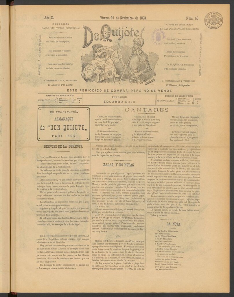 Miniatura de Don Quijote (Madrid) del 24 de noviembre de 1893