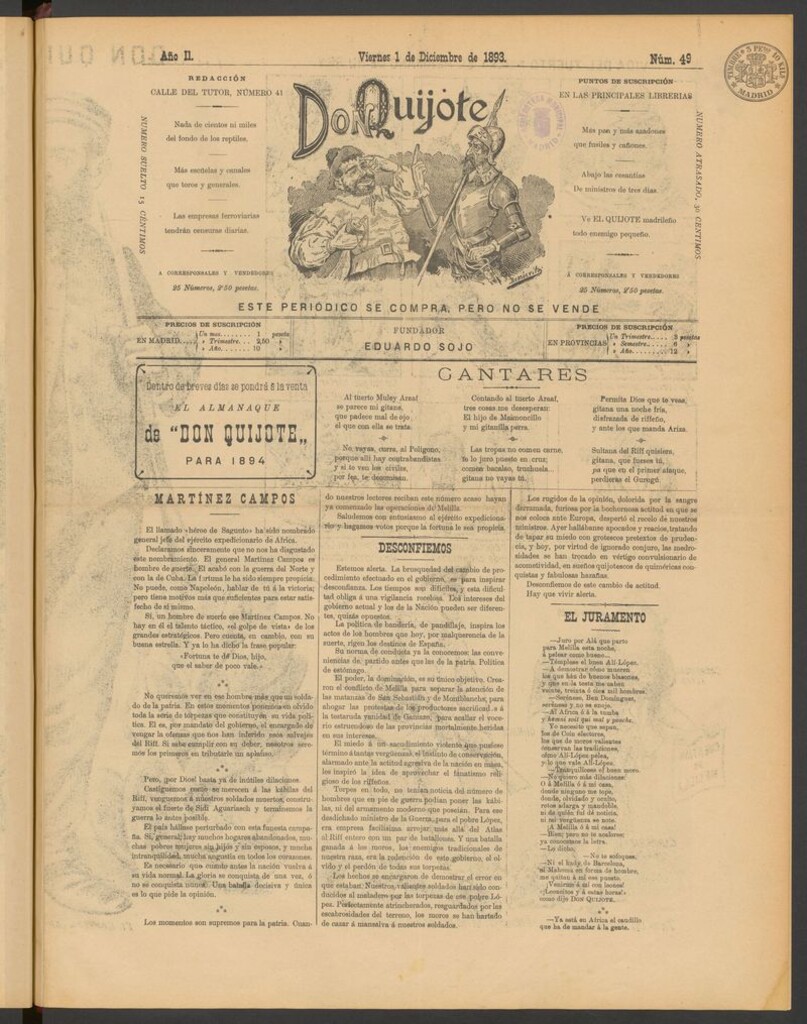 Miniatura de Don Quijote (Madrid) del 1 de diciembre de 1893