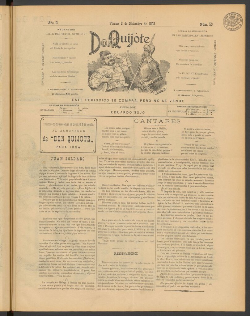 Miniatura de Don Quijote (Madrid) del 8 de diciembre de 1893