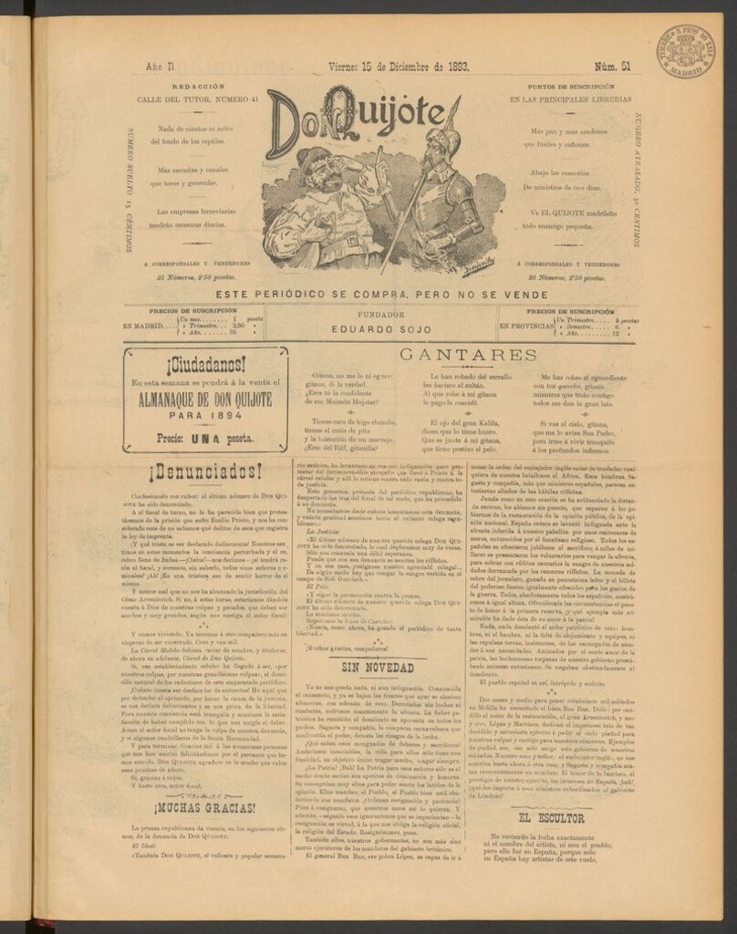 Miniatura de Don Quijote (Madrid) del 15 de diciembre de 1893