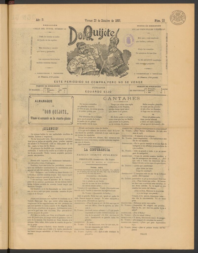 Miniatura de Don Quijote (Madrid) del 29 de diciembre de 1893