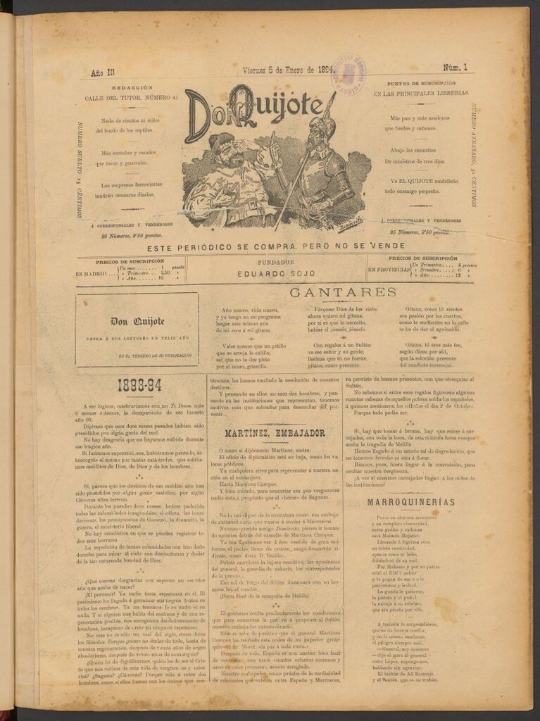 Miniatura de Don Quijote (Madrid) del 5 de enero de 1894