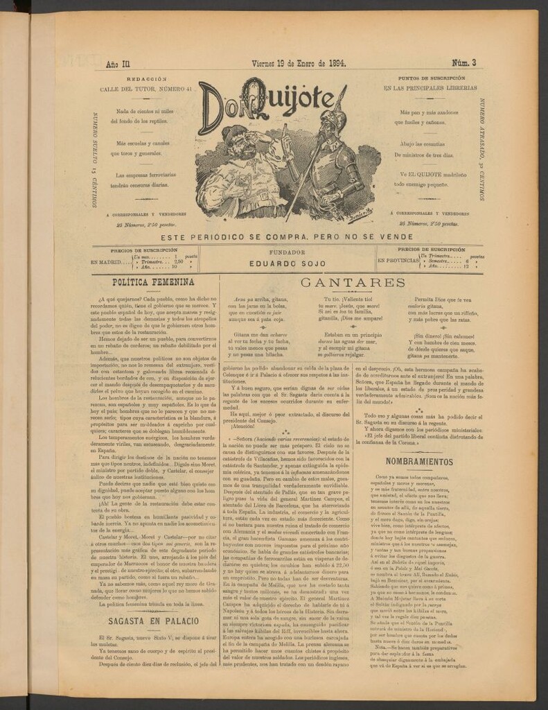 Miniatura de Don Quijote (Madrid) del 19 de enero de 1894