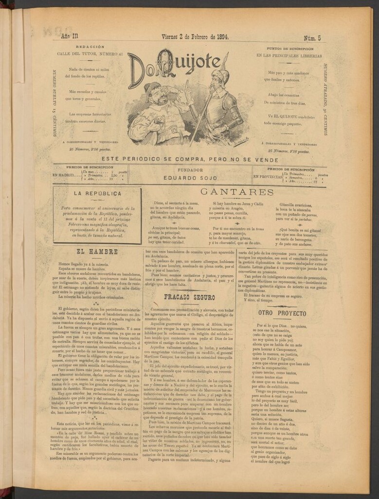 Miniatura de Don Quijote (Madrid) del 2 de febrero de 1894