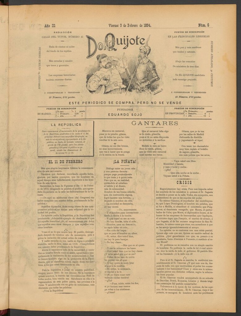 Miniatura de Don Quijote (Madrid) del 9 de febrero de 1894