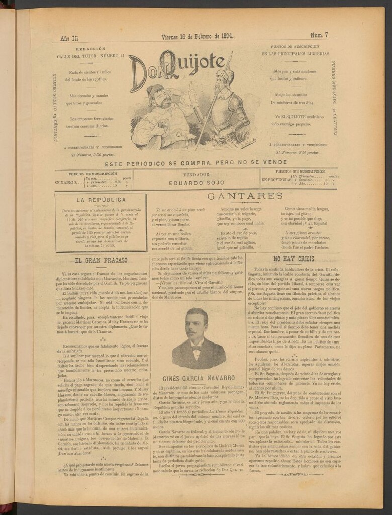Miniatura de Don Quijote (Madrid) del 16 de febrero de 1894
