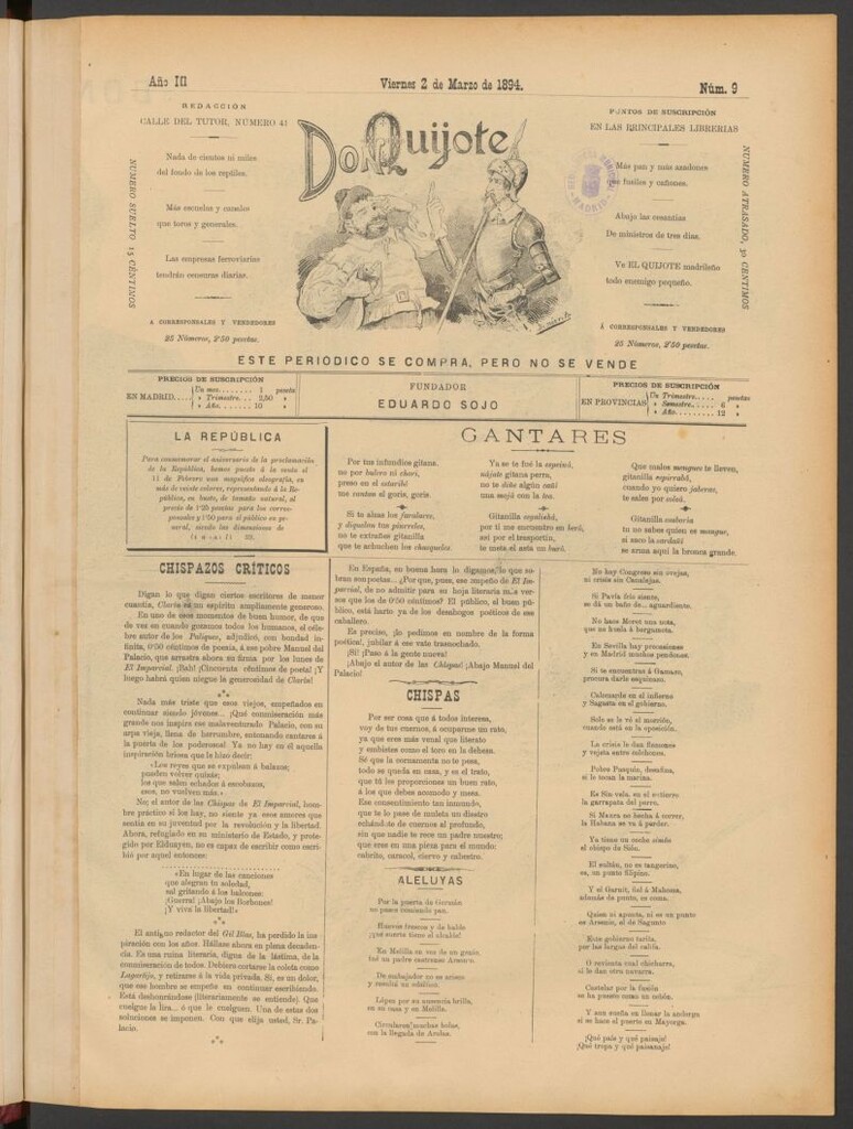 Miniatura de Don Quijote (Madrid) del 2 de marzo de 1894